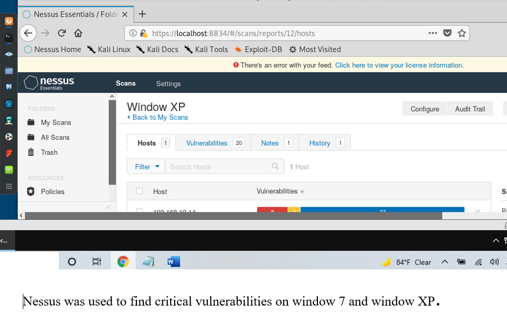 Network & Security Course; demonstrates the discovery of vulnerabilities using nmap and Nessus, supporting my network security competencies